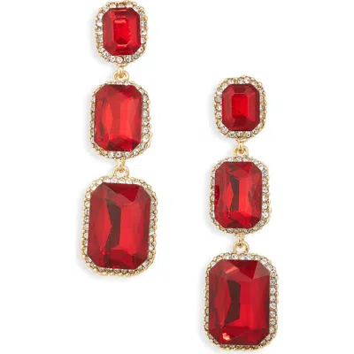 Cara Pavé Crystal Triple Drop Earrings In Red