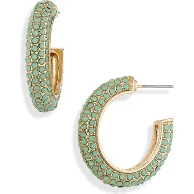 Cara Pavé Rhinestone Hoop Earrings In Green