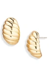 Cara Ribbed Button Stud Earrings In Gold