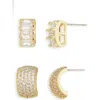 Cara Set Of 2 Cubic Zirconia Button Stud Earrings In Gold