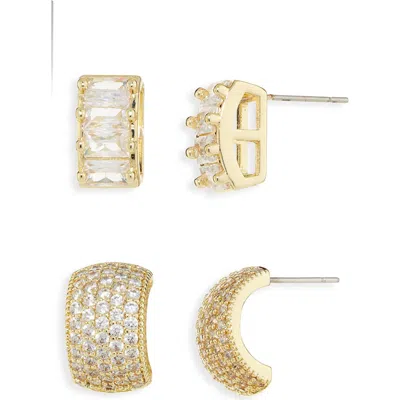 Cara Set Of 2 Cubic Zirconia Button Stud Earrings In Gold