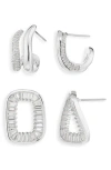 Cara Set Of 2 Cubic Zirconia Twisted Huggie Hoop & Drop Earrings In Silver