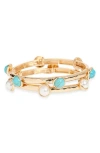 Cara Set Of 2 Faux Turquoise & Faux Pearl Stretch Bracelets