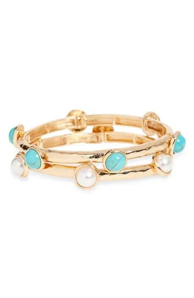 Cara Set Of 2 Faux Turquoise & Faux Pearl Stretch Bracelets