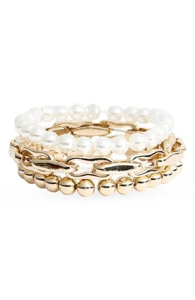 Cara Set Of 3 Faux Pearl & Chain Bracelets In Gold