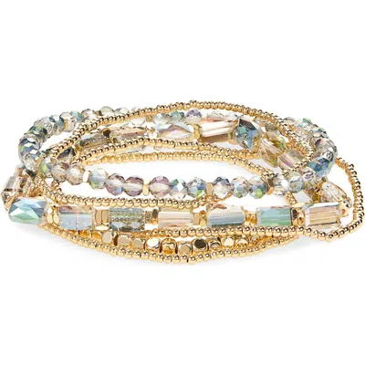 Cara Set Of 5 Beaded Stretch Bracelets In Gold