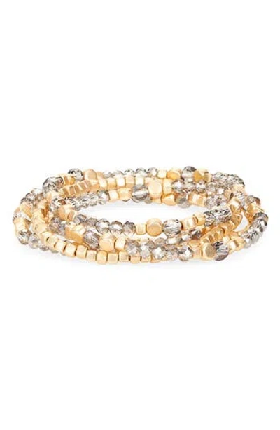 Cara Set Of 5 Beaded Stretch Bracelets In Gold