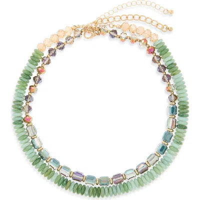 Cara Set Of Two Beaded Necklace In Green Multi