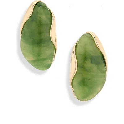 Cara Statement Button Stud Earrings In Olive Green