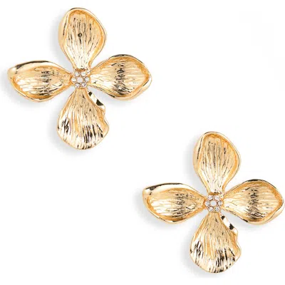 Cara Statement Flower Cubic Zirconia Stud Earrings In Gold