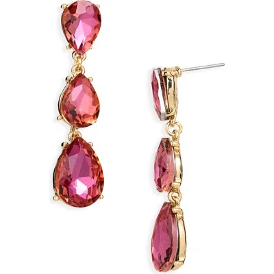 Cara Triple Teardrop Linear Drop Earrings In Pink