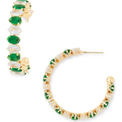 Cara Two Tone Crystal Hoop Earrings In Green