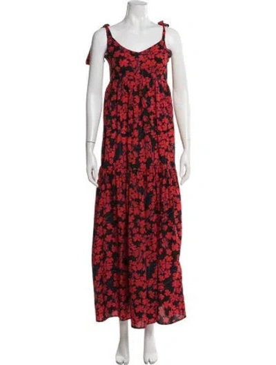 Pre-owned Caraa Floral Print Long Dress In Red