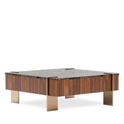 Caracole Altura Square Stone Top Cocktail Table In Smoked Walnut