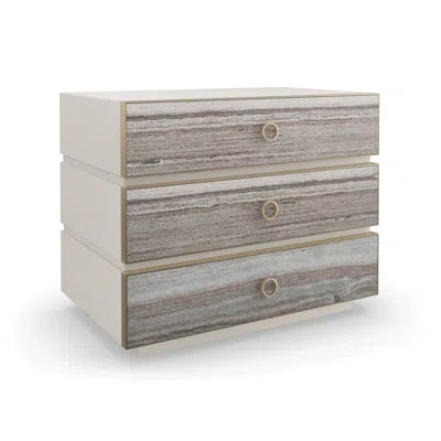 Caracole Bedrock 3 - Drawer Nightstand In Almond Milk/champagne Gold/gray Sandstone In Almond Milk,champagne Gold,gray Sandstone