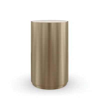 Caracole Contrast Drum End Table In Creme,lucent Bronze Plate