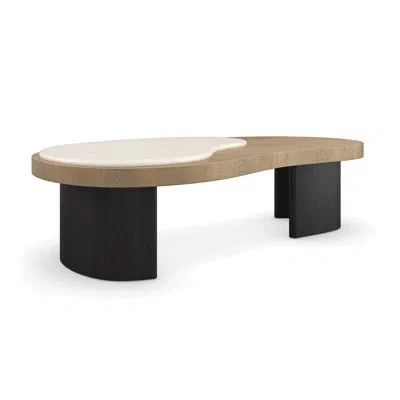 Caracole Contrast Sled Cocktail Table In Lucent Bronze Oak,creme Travertine