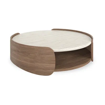 Caracole Fleur Open Cocktail Table W/wood Shelf In Cream