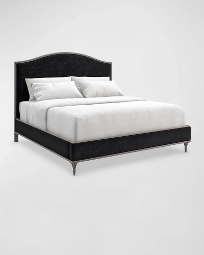 Caracole Fontainebleau Platform Queen Bed In Black, Smoke Leaf