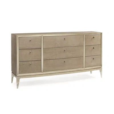 Caracole Made To Shine 9 - Drawer Dresser In Moonlit Sand;soft Silver Leaf