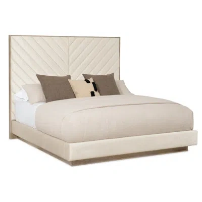 Caracole Meet U In The Middle Upholstered Platform Bed In Beige;ash Driftwood