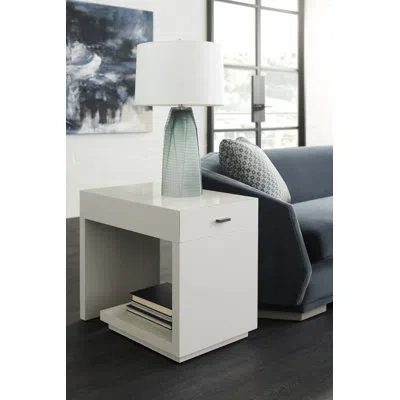 Caracole Modern Expressions Floor Shelf End Table With Storage In Winter Haze