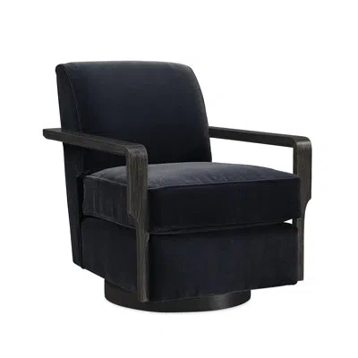 Caracole Modern Remix 28" Wide Tufted Velvet Swivel Armchair In Black