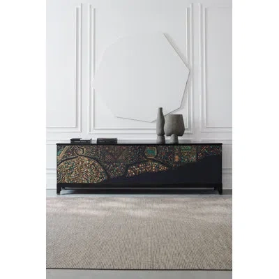 Caracole Mosaic Media Console In Satin Ebony;deep Bronze