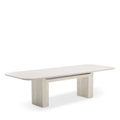Caracole Overlap Travertine Top Rectangle Dining Table In Almond Milk/whisper Of Gold/travertine