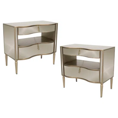 Pre-owned Caracole Pair Of  'it's A Small Wonder" Mirrored Nightstands In Brown