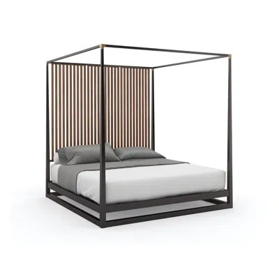 Caracole Pinstripe Platform Canopy Bed In Brown