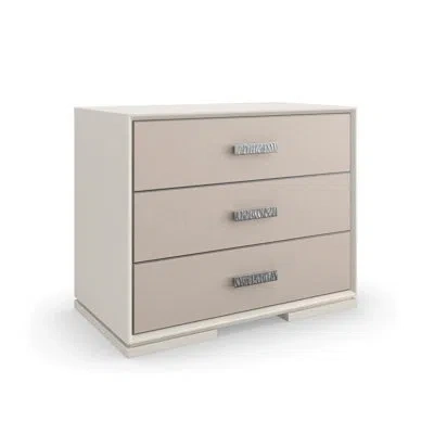 Caracole Silver Lining Nightstand In Almond Milk,brushed Stainless