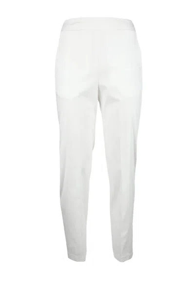 Caractere Cotton-blend Stretch Trousers With Tapered Ankle And Elastic Waistband In White