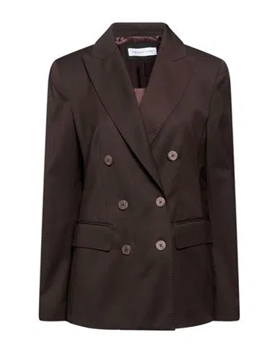 Caractere Caractère Woman Blazer Dark Brown Size 14 Polyester, Wool, Viscose, Elastane