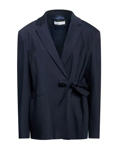 Caractere Caractère Woman Blazer Midnight Blue Size 14 Cotton, Polyamide, Elastane