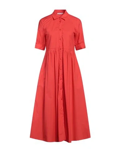 Caractere Caractère Woman Midi Dress Tomato Red Size 10 Cotton