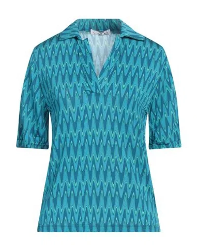 Caractere Caractère Woman Polo Shirt Azure Size S Viscose, Elastane In Blue