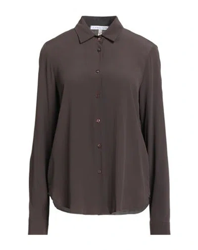 Caractere Caractère Woman Shirt Dark Brown Size 12 Acetate, Silk In Blue