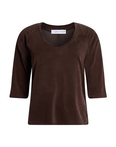 Caractere Caractère Woman T-shirt Dark Brown Size M Cupro, Elastane
