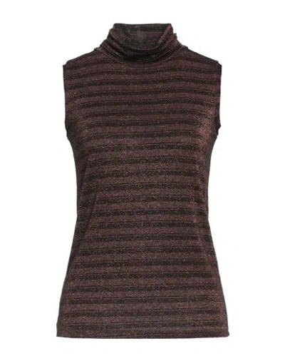 Caractere Caractère Woman Turtleneck Dark Brown Size L Viscose, Polyester, Polyamide, Elastane