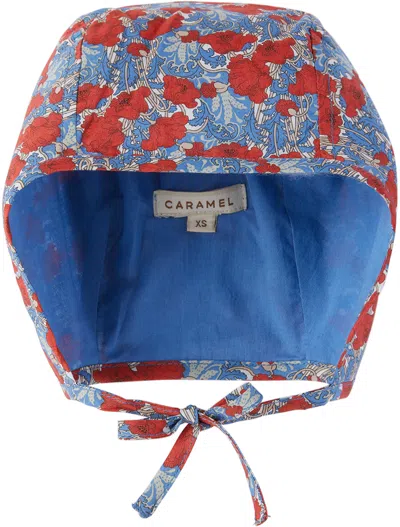 Caramel Baby Blue & Red Lavendula Bonnet In Blue Red