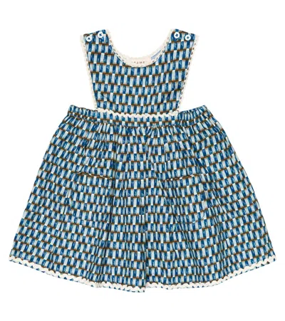 Caramel Baby Jupiter Embroidered Cotton Dress In Blue Geo Print