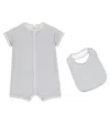 Caramel Baby Petersham Cotton Bodysuit And Bib Set In Micro Geo Print Navy