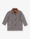 Caramel Azuki Collared Check-pattern Wool Coat 1-2 Years In Burgundy/teal