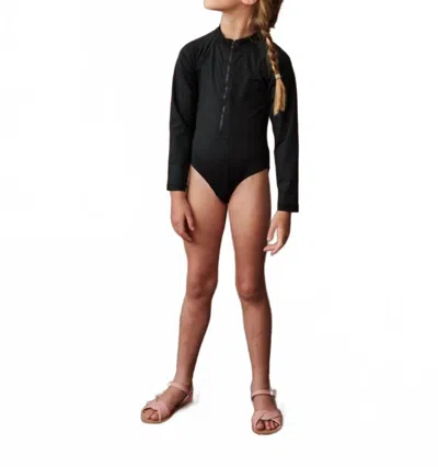 Caramel Kids' Dill Zip Up Swimsuit In Black