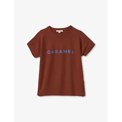 Caramel Girls Burgundy Kids Cress Logo-print Cotton-blend T-shirt