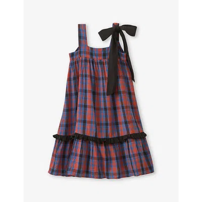 Caramel Kids' Peony Tartan Cotton Dress 3-12 Years In Red/blue Tartan