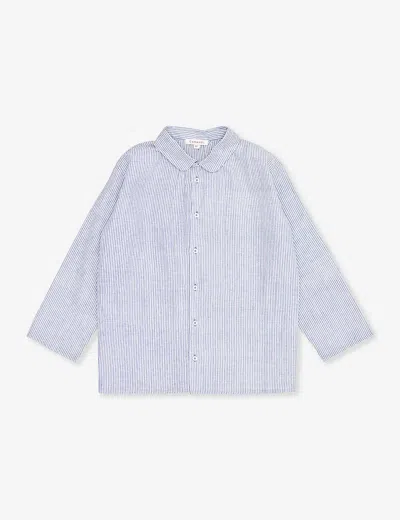 Caramel Girls Navy Stripe Kids Aloe Stripe-pattern Long-sleeve Cotton Shirt 3-12 Years
