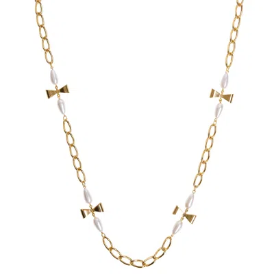 Caramel Vintage Jewellery Women's Gold Bow And Pearl Link Necklace