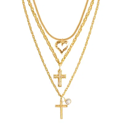 Caramel Vintage Jewellery Women's Gold Cross & Heart Necklace Set